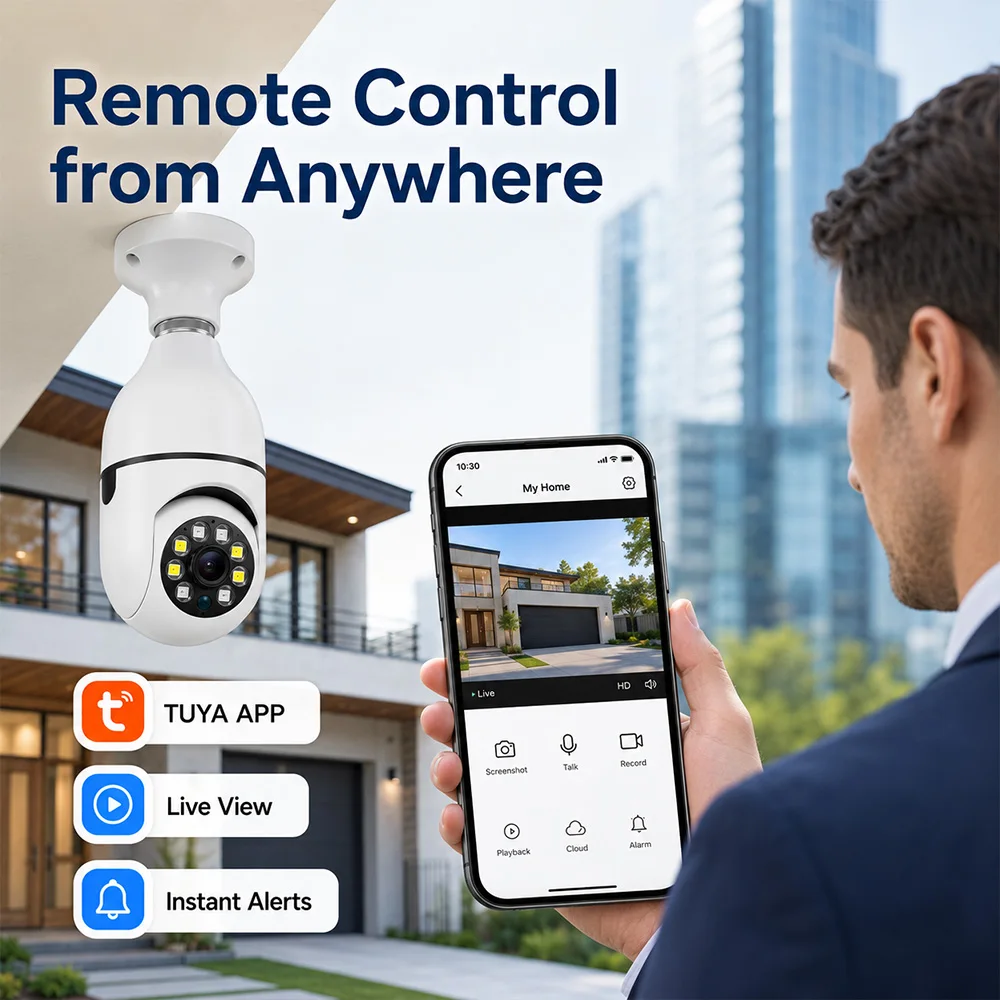E27 Tuya APP Bulb Security Camera WiFi Wireless Home Camera 360° Pan Tilt Night Vision Motion 2MP Detection SD Card Storag
E27 Tuya APP Bulb Security Camera WiFi Wireless Home Camera 360° Pan Tilt Night Vision Motion 2MP Detection SD Card Storag