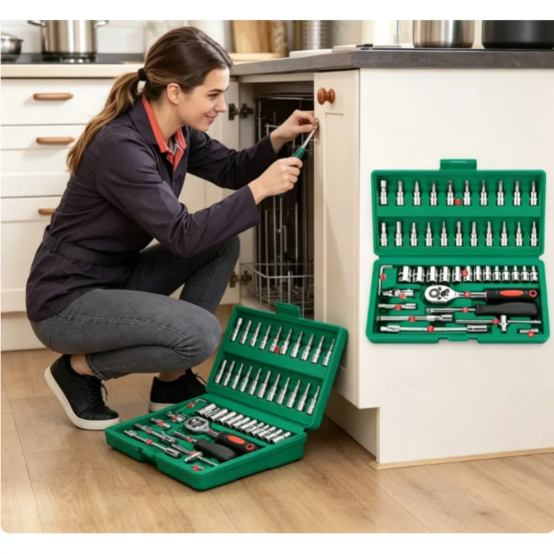 Auto Repair Mechanic Tool Kit 46pc 1/4" Ratchet Wrench Metric Hex Bit Socket Set Household Maintenance Tools
Auto Repair Mechanic Tool Kit 46pc 1/4" Ratchet Wrench Metric Hex Bit Socket Set Household Maintenance Tools