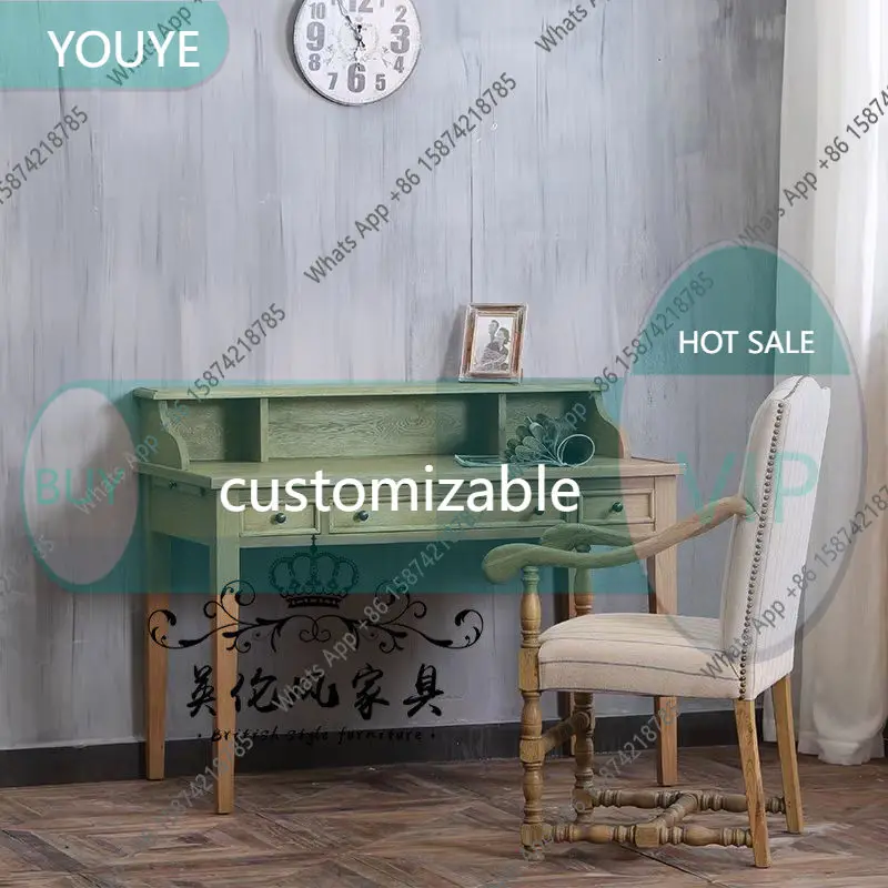 yW French retro old desk American country oak writing table simple European style pull office computer desk customization 1
yW French retro old desk American country oak writing table simple European style pull office computer desk customization 1