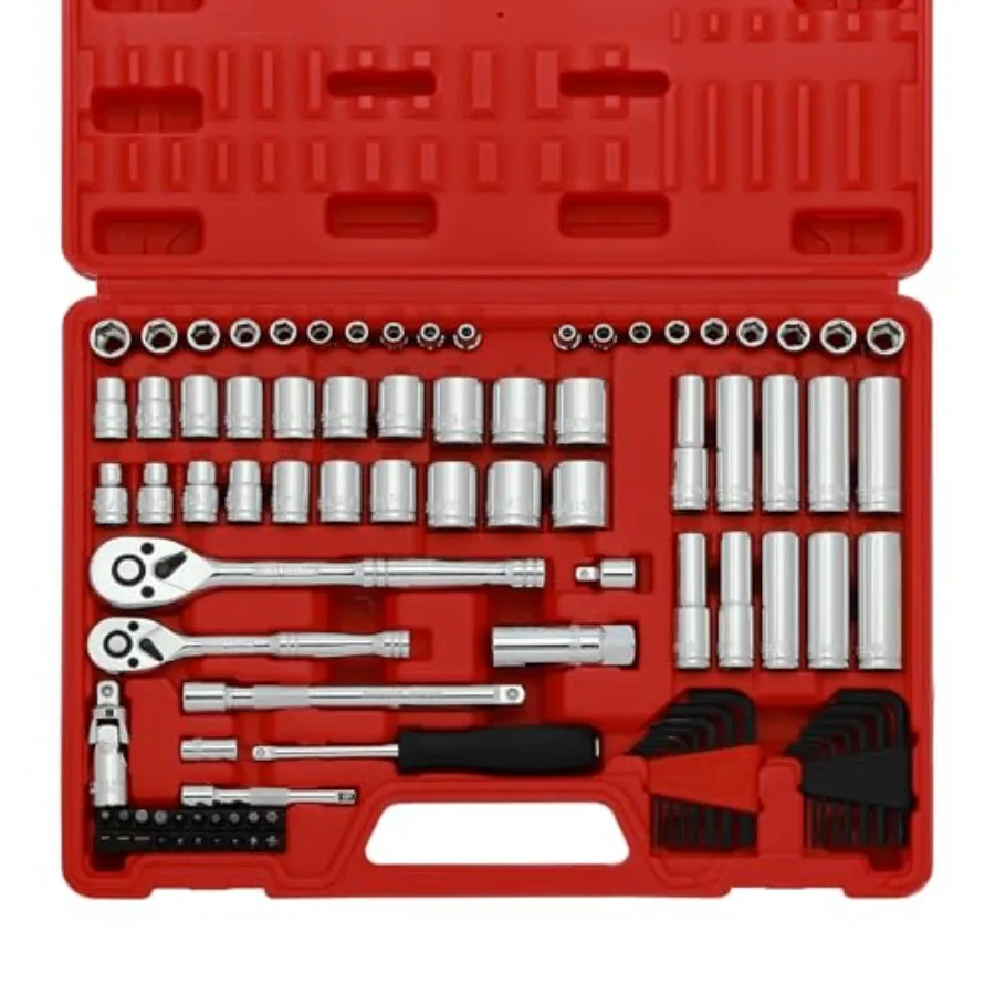 1/4-Inch and 3/8-Inch Drive SAE and Metric Socket Set Standard and Deep Sizes with Ratchet Extension Bars and Universal Joint 9
1/4-Inch and 3/8-Inch Drive SAE and Metric Socket Set Standard and Deep Sizes with Ratchet Extension Bars and Universal Joint 9