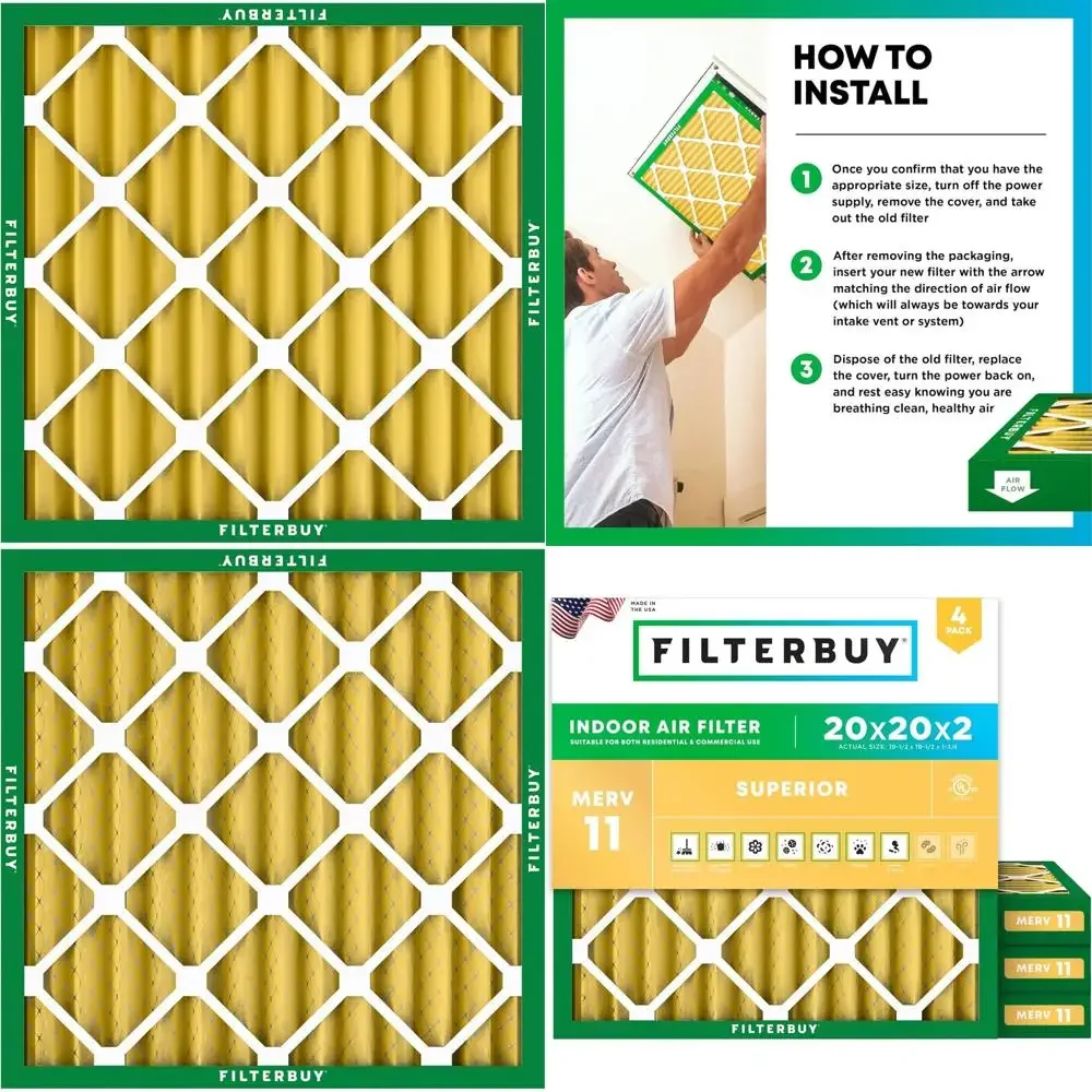20x20x2 MERV 11 Air Filter for Pets & Allergies (4-Pack) - Pleated HVAC AC Furnace Replacement (Actual Size: 19.50 x 19.50 x 1.7
20x20x2 MERV 11 Air Filter for Pets & Allergies (4-Pack) - Pleated HVAC AC Furnace Replacement (Actual Size: 19.50 x 19.50 x 1.7