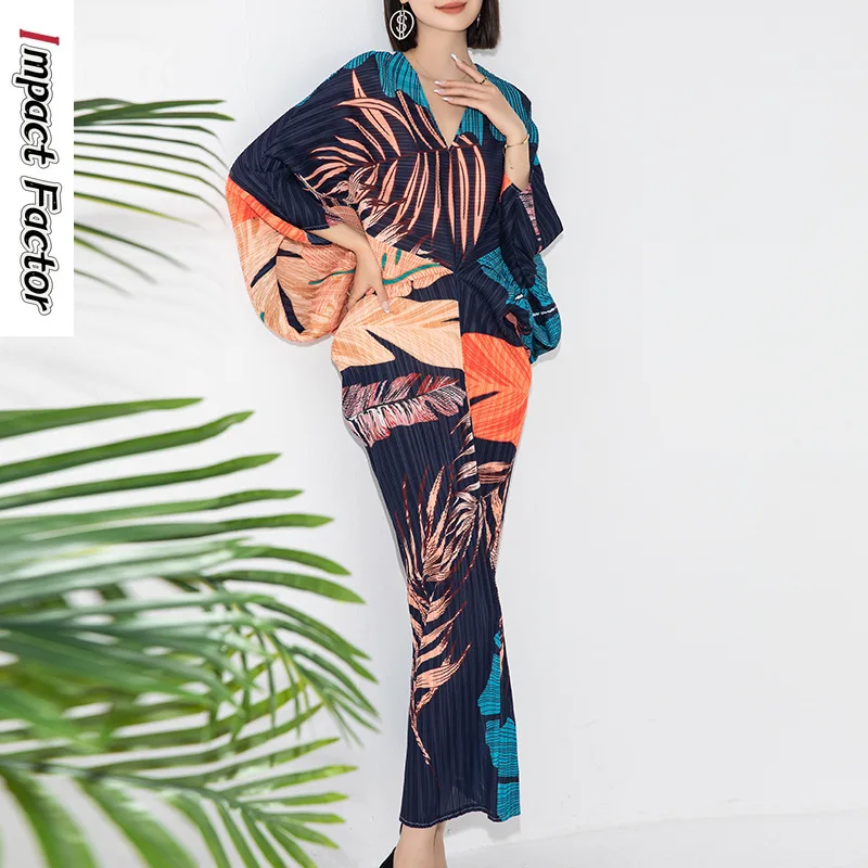 Women's Elegant High End Pleated Temperament Bat Sleeve Dress Women's Fashion Large V-neck Printed Loose Slim Long Dress
Women's Elegant High End Pleated Temperament Bat Sleeve Dress Women's Fashion Large V-neck Printed Loose Slim Long Dress