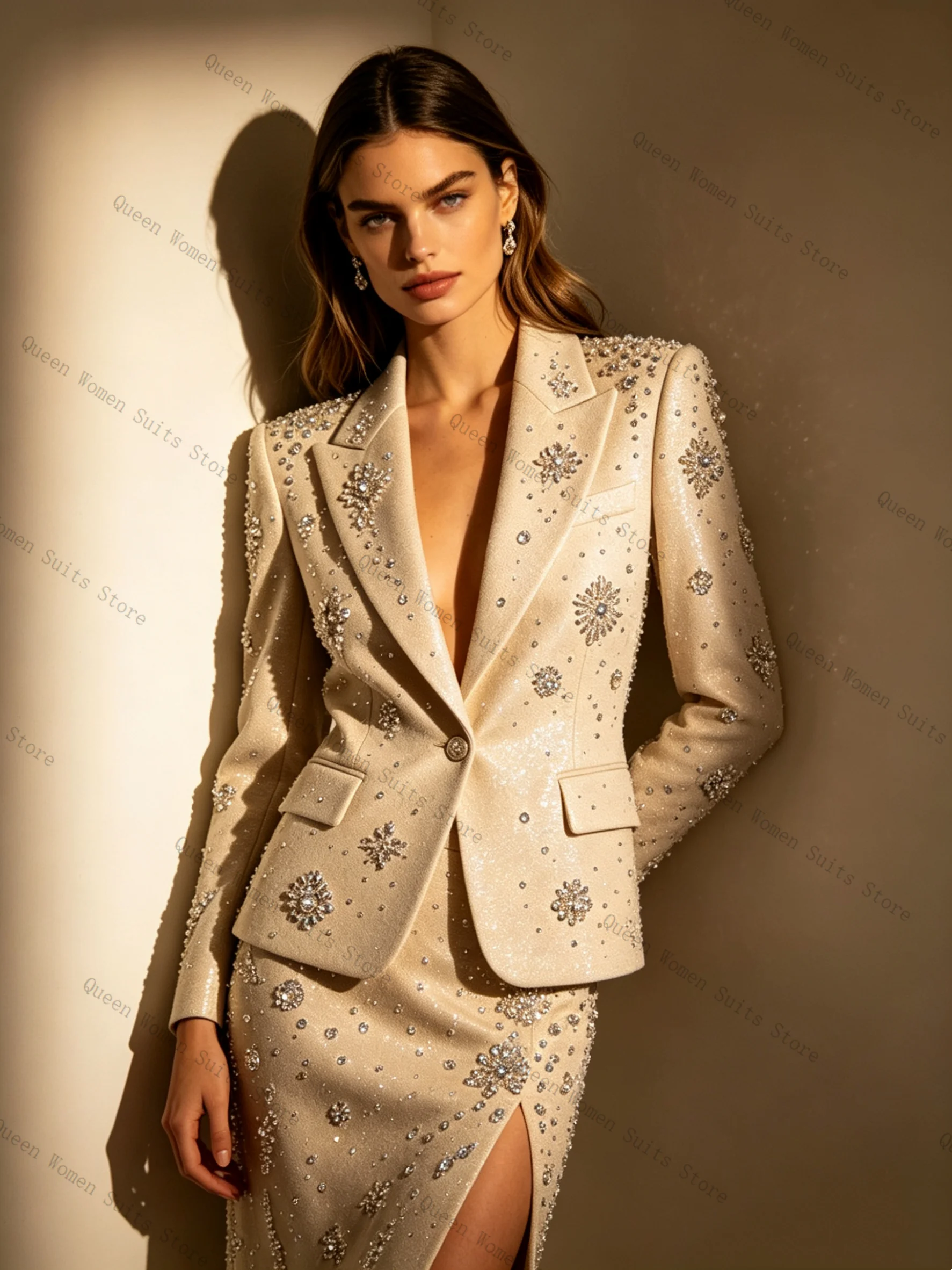 Luxury Crystals Women Suit Skirt Set 2 Pcs Blazer+Prom Dress Ankle Length Formal Office Lady Jacket Wedding Coat Customized
Luxury Crystals Women Suit Skirt Set 2 Pcs Blazer+Prom Dress Ankle Length Formal Office Lady Jacket Wedding Coat Customized