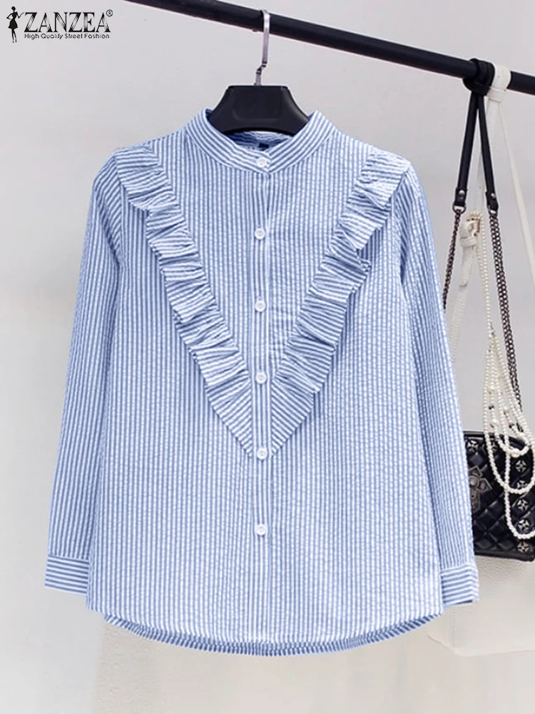ZANZEA Elegant Casual Shirts Stand Collar Commuting Women 2025 Spring Blouses Striped Ruffle Trim Long Sleeve Chemise Femme
ZANZEA Elegant Casual Shirts Stand Collar Commuting Women 2025 Spring Blouses Striped Ruffle Trim Long Sleeve Chemise Femme