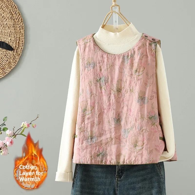 Lightweight ort Printed Women's Vest Chinese Sle Button Cotton Liner Artistic Commute Winter Thiened round Ne Top
Lightweight ort Printed Women's Vest Chinese Sle Button Cotton Liner Artistic Commute Winter Thiened round Ne Top