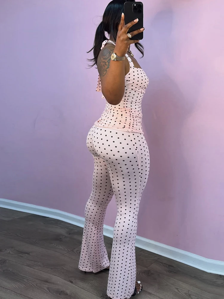 Sisterlinda Sweet 2 Piece Set Women Polka Dot Print Halter Bandages Square Collar Tank Top+Bell-Bottom Pant Trend Streetwear
Sisterlinda Sweet 2 Piece Set Women Polka Dot Print Halter Bandages Square Collar Tank Top+Bell-Bottom Pant Trend Streetwear