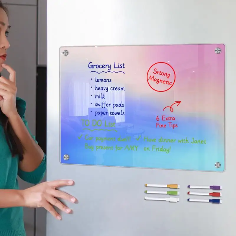 Magnetic Dry Erase Board Colorful Acrylic Magnetic Writing Note Planner Fridge Note Board With 6 Colors Markers For Kitchen Cafe
Magnetic Dry Erase Board Colorful Acrylic Magnetic Writing Note Planner Fridge Note Board With 6 Colors Markers For Kitchen Cafe