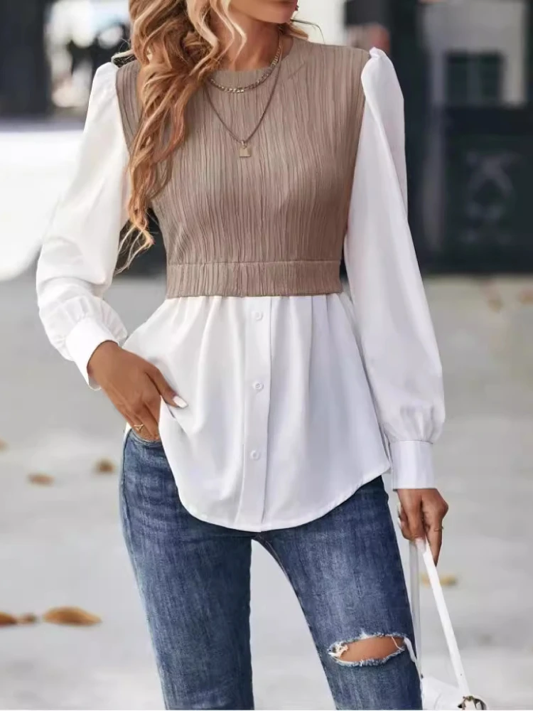 Stylish Blouses for Women Splicing Shirts & Blouses Long Sleeve O-Neck Tops 2025 Spring Summer Elegant Pink Shirts Blusas Mujer
Stylish Blouses for Women Splicing Shirts & Blouses Long Sleeve O-Neck Tops 2025 Spring Summer Elegant Pink Shirts Blusas Mujer
