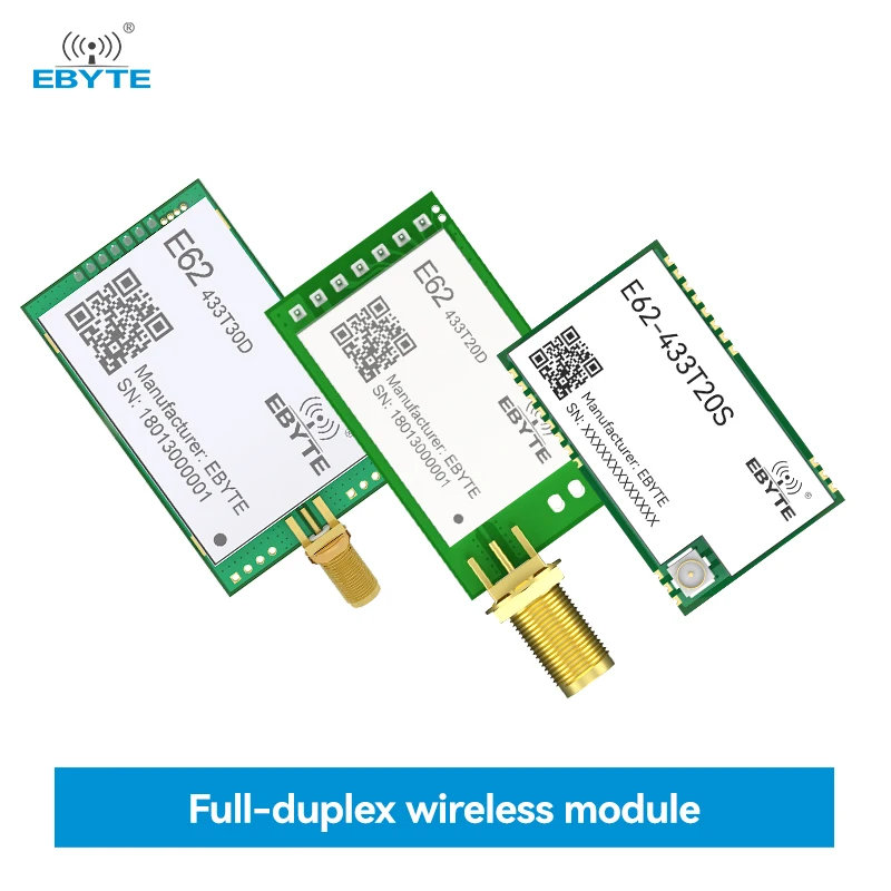 Full Duplex Wireless Module EBYTE E62 UART Module 433Mhz FHSS 20/30dBm Long Distance Wireless Transmitter And Receiver Module
Full Duplex Wireless Module EBYTE E62 UART Module 433Mhz FHSS 20/30dBm Long Distance Wireless Transmitter And Receiver Module