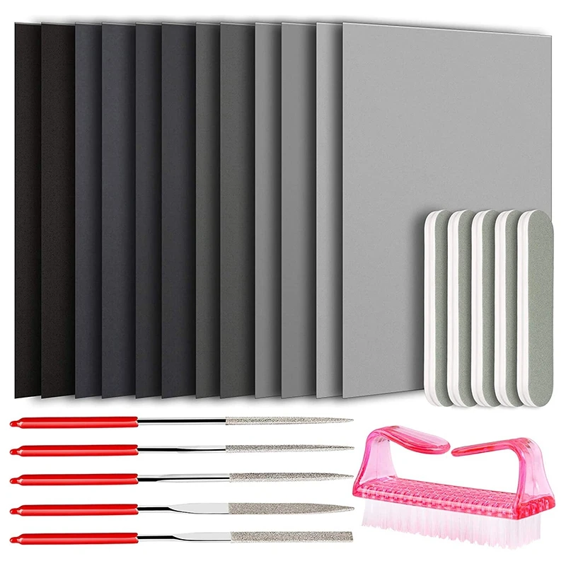 AA89 23 Pcs Resin Casting Tools Set, Epoxy Resin Polishing Kit, 12 Sand Papers, 5 Polishing Blocks, 5 Shapes Files, 1 Brush
AA89 23 Pcs Resin Casting Tools Set, Epoxy Resin Polishing Kit, 12 Sand Papers, 5 Polishing Blocks, 5 Shapes Files, 1 Brush