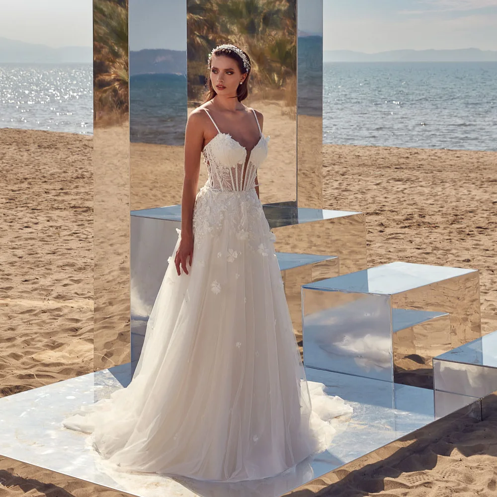 Spaghetti Straps Appliques Tulle Wedding Dresses for Women Sweetheart Sleeveless Wedding Gowns A-line Court vestido de novia
Spaghetti Straps Appliques Tulle Wedding Dresses for Women Sweetheart Sleeveless Wedding Gowns A-line Court vestido de novia
