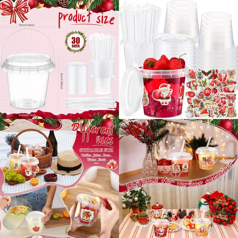 Disposable Clear Plastic Cups with Lids, Straws, and Stickers for Outdoor Beach Birthday Parties (Christmas)
Disposable Clear Plastic Cups with Lids, Straws, and Stickers for Outdoor Beach Birthday Parties (Christmas)