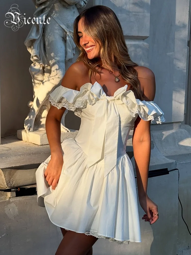 VC Elegant Off-Shoulder White Mini Dress with Bow and Lace Trimmed Ruffles Party Evening Wedding Night Date Gown
VC Elegant Off-Shoulder White Mini Dress with Bow and Lace Trimmed Ruffles Party Evening Wedding Night Date Gown
