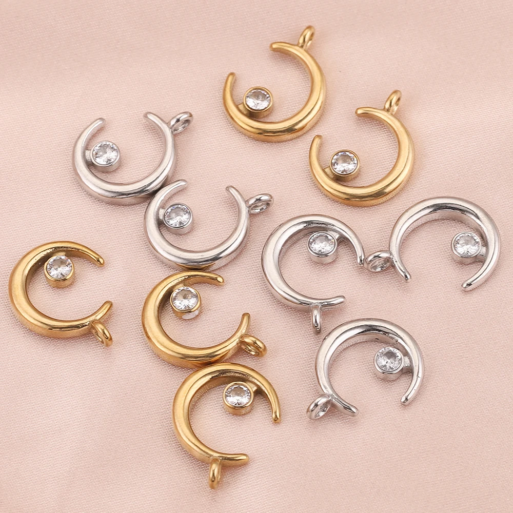 5pcs 15*20mm Zircon Crescent Moon Crystal Stainless Steel Charms Pendants Horns Connector Necklace DIY Jewelry Making Supplies
5pcs 15*20mm Zircon Crescent Moon Crystal Stainless Steel Charms Pendants Horns Connector Necklace DIY Jewelry Making Supplies