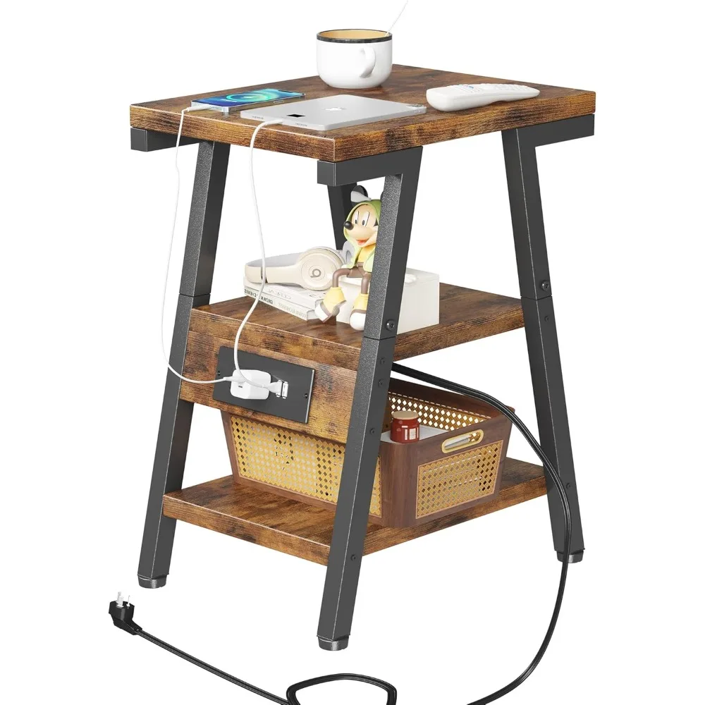 End Table with Charging Station, Small Side Tables with Lucky 7 Metal Shape, 3-Tier Nightstand with Outlets and USB Ports, Adjus
End Table with Charging Station, Small Side Tables with Lucky 7 Metal Shape, 3-Tier Nightstand with Outlets and USB Ports, Adjus