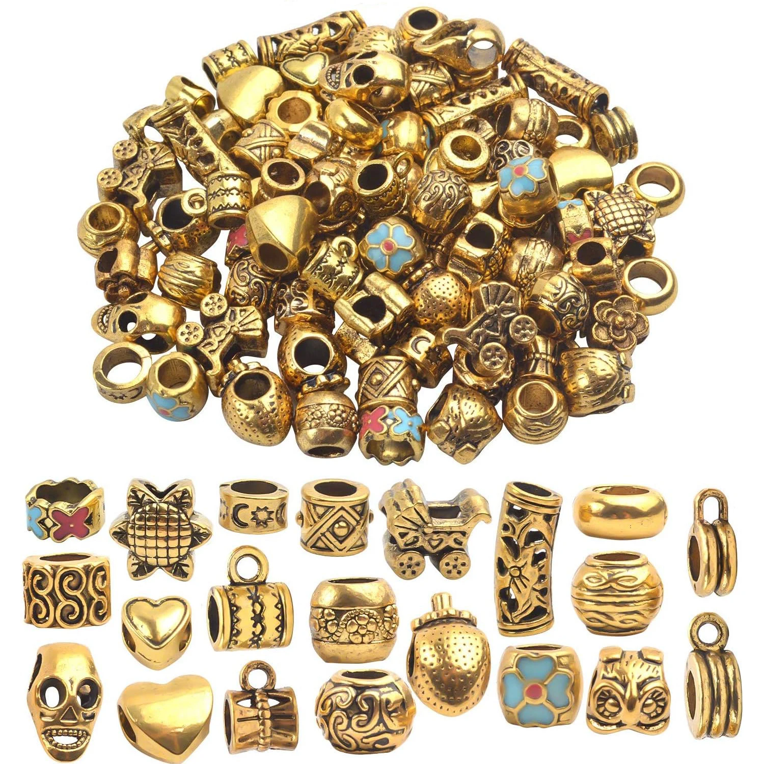 Tibetan Loose Spacer Beads, Mixed 92 Pieces Tibetan Antique Gold Spacer Loose Beads Fit European Charm Bracelet Necklet Jewelry
Tibetan Loose Spacer Beads, Mixed 92 Pieces Tibetan Antique Gold Spacer Loose Beads Fit European Charm Bracelet Necklet Jewelry