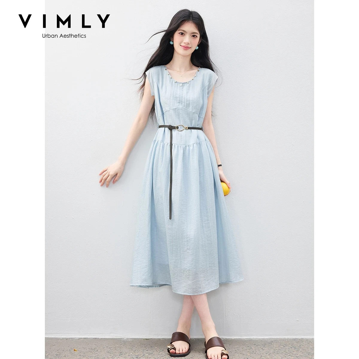 VIMLY Ladies Elegant Commute Light Blue Sleeveless Dress 2026 Summer Fashion Beaded Round Neck Casual Everyday Long Dress 31251
VIMLY Ladies Elegant Commute Light Blue Sleeveless Dress 2026 Summer Fashion Beaded Round Neck Casual Everyday Long Dress 31251