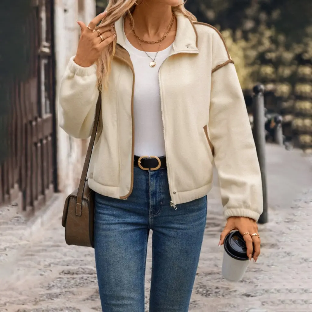 Women's Fleece-Lined Cardigan Short Zipper Jacket Lapel Style Striped Contrast Design Autumn Winter New Fashion Outerwear
Women's Fleece-Lined Cardigan Short Zipper Jacket Lapel Style Striped Contrast Design Autumn Winter New Fashion Outerwear