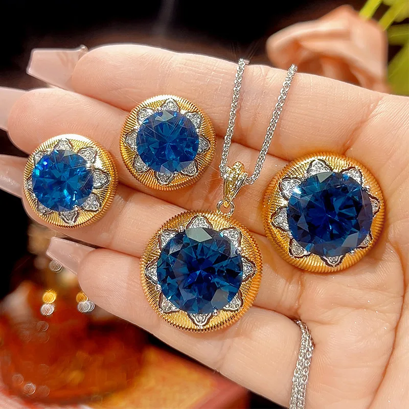 New jewelry set with gold-plated blue spinel, round shape, light luxury style, main stone 16-12mm
New jewelry set with gold-plated blue spinel, round shape, light luxury style, main stone 16-12mm