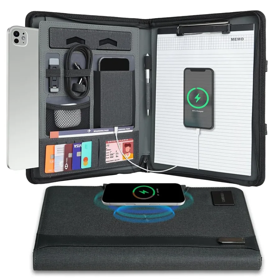 Zipper Padfolio Portfolio Binder Organizer with 8000mAh Power Bank Portfolio for Resume Documents Phone Tablet Business Supplie
Zipper Padfolio Portfolio Binder Organizer with 8000mAh Power Bank Portfolio for Resume Documents Phone Tablet Business Supplie