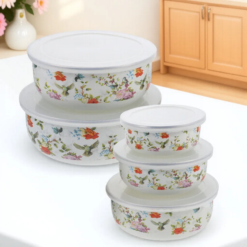 5Pcs Food Storage Bowl Set Enamelware with Lid for Kitchen Home Restaurant Use Noodle Soup Salad Fruit Mixing Bowls
5Pcs Food Storage Bowl Set Enamelware with Lid for Kitchen Home Restaurant Use Noodle Soup Salad Fruit Mixing Bowls