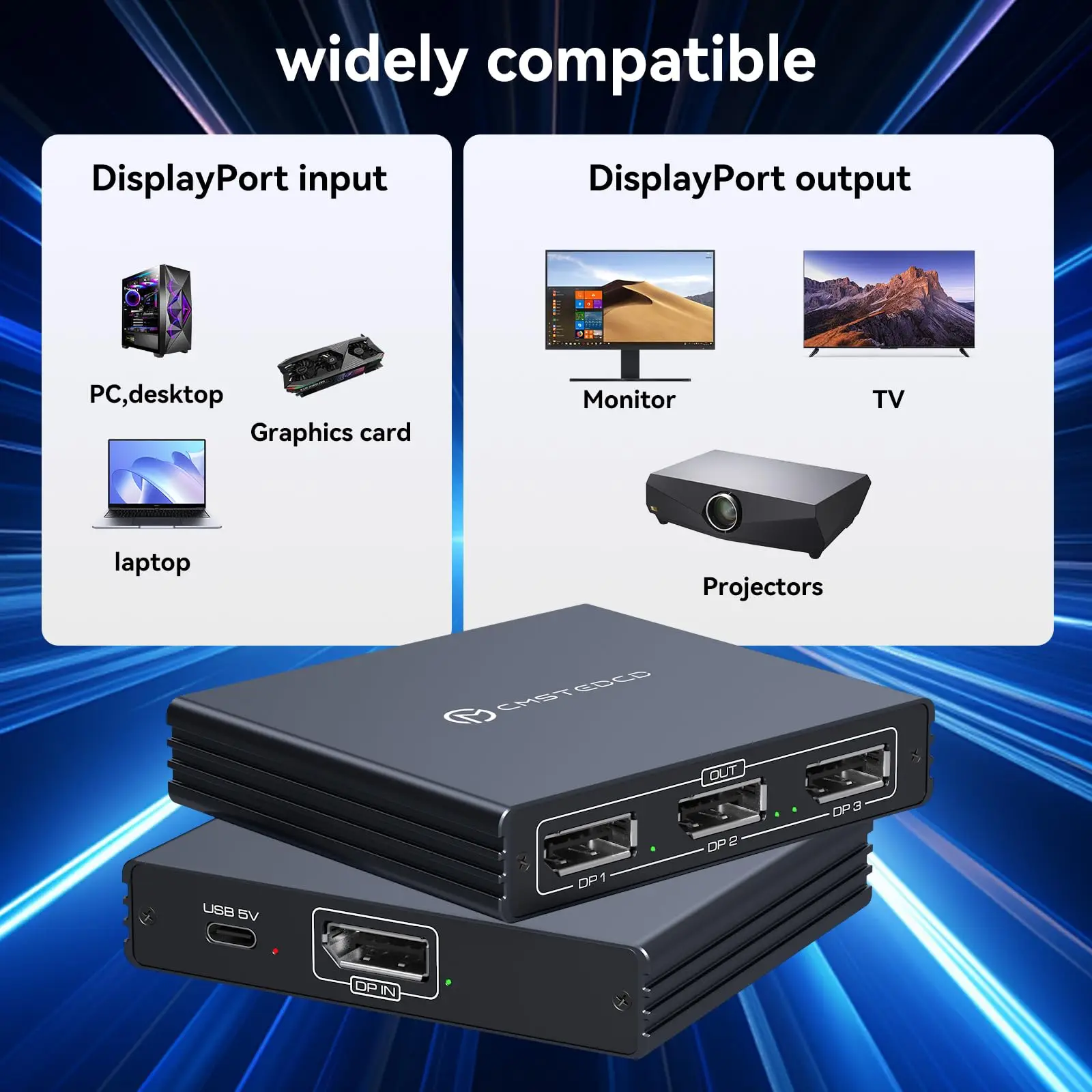 Displayport USB C Splitter 3 Monitors 4K@60Hz,1 in 3 Out HDMI DP MST Hub for Triple Monitors for PC,Graphics Card,Lenovo,HP etc
Displayport USB C Splitter 3 Monitors 4K@60Hz,1 in 3 Out HDMI DP MST Hub for Triple Monitors for PC,Graphics Card,Lenovo,HP etc