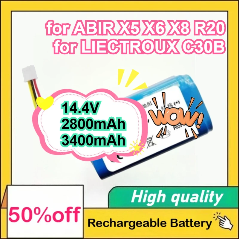14.4V 2800mAh 3400mAh Rechargeable Electric Sweeper Battery for ABIR X5 X6 X8 R20 for LIECTROUX C30B Battery
14.4V 2800mAh 3400mAh Rechargeable Electric Sweeper Battery for ABIR X5 X6 X8 R20 for LIECTROUX C30B Battery