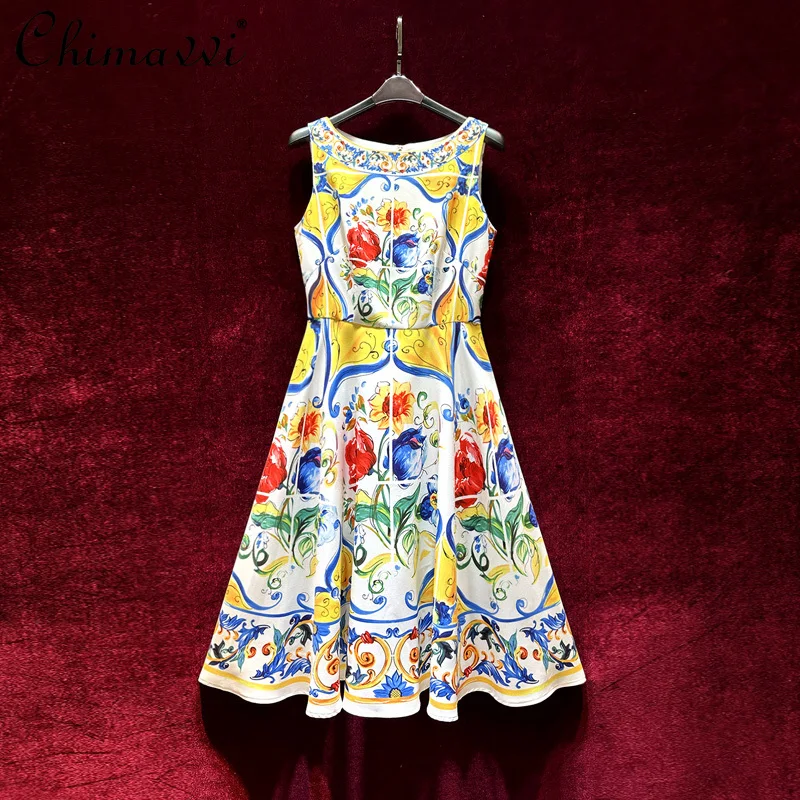 High-end Fashion Socialite Retro Printing Sleeveless High-waisted Vacation Dress 2025 Summer New Round Neck Elegant Long Dresses
High-end Fashion Socialite Retro Printing Sleeveless High-waisted Vacation Dress 2025 Summer New Round Neck Elegant Long Dresses