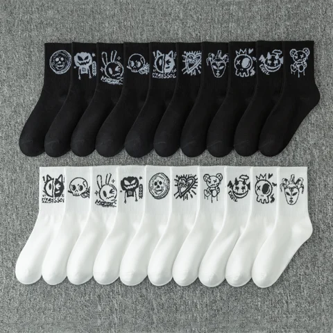 Multipack Men's Crew Socks, Graffiti Goblin, Ghost Face, Clown, Pumpkin Designs, Halloween Gift Recommendation