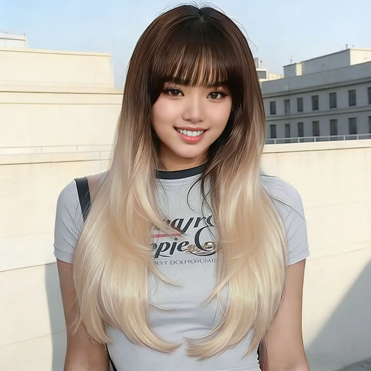 26 Inch Synthetic Wigs Long Straight Brown to Blonde Ombre with Bangs smooth Wig for Women Heat Resistant Daily Party cosplay
26 Inch Synthetic Wigs Long Straight Brown to Blonde Ombre with Bangs smooth Wig for Women Heat Resistant Daily Party cosplay