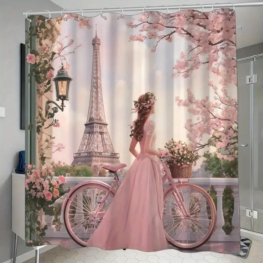 Parisian Romance Shower Curtain – Eiffel Tower, Pink Cherry Blossoms & Bicycle, 12 Hooks, 70.87×70.87" Waterproof Bath Decor
Parisian Romance Shower Curtain – Eiffel Tower, Pink Cherry Blossoms & Bicycle, 12 Hooks, 70.87×70.87" Waterproof Bath Decor