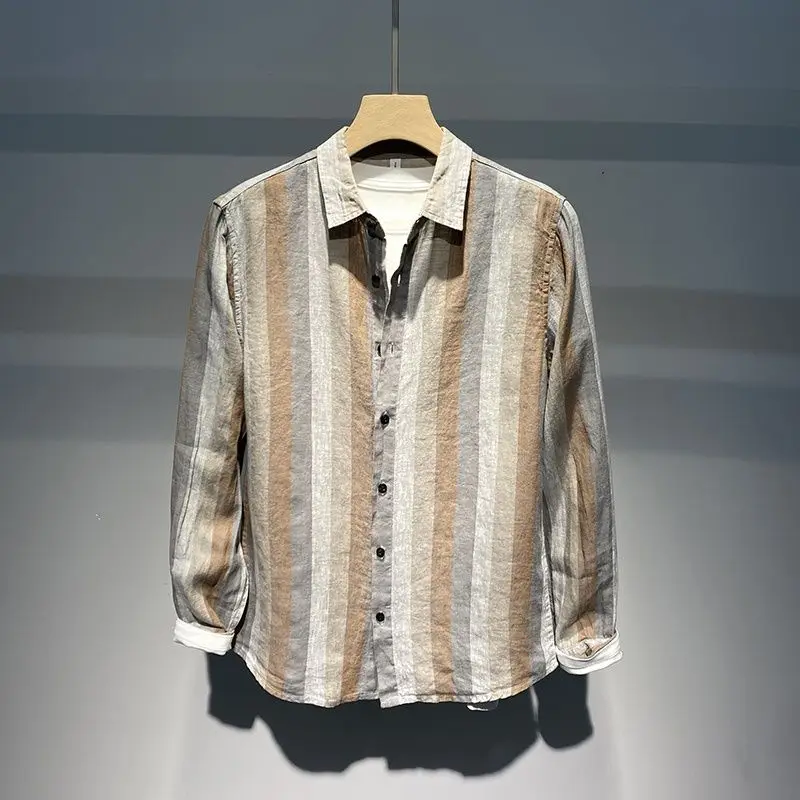 Autumn Striped Contrast Color Long Sleeve Shirt Men Breathable Loose Casual Retro Linen Shirt
Autumn Striped Contrast Color Long Sleeve Shirt Men Breathable Loose Casual Retro Linen Shirt