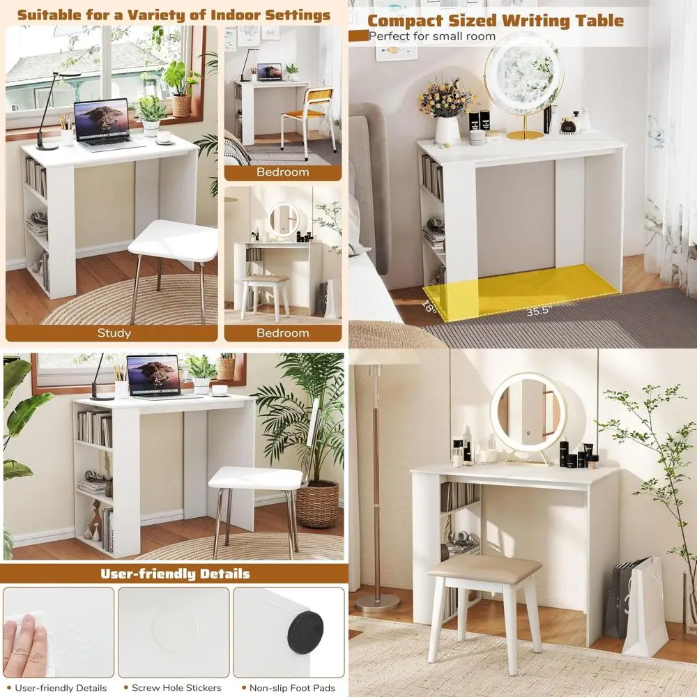 Компактный современный компьютерный стол 35,5 дюйма с полкой для хранения вещей для небольших помещений, белый
Компактный современный компьютерный стол 35,5 дюйма с полкой для хранения вещей для небольших помещений, белый