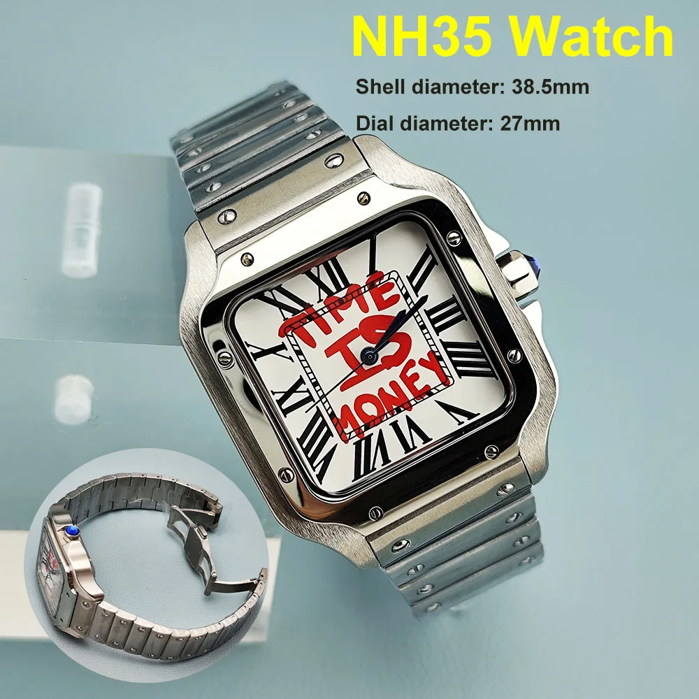 NH35 watch time is money watch square watch men's stainless steel watch folding buckle square case NH35 watch
NH35 watch time is money watch square watch men's stainless steel watch folding buckle square case NH35 watch