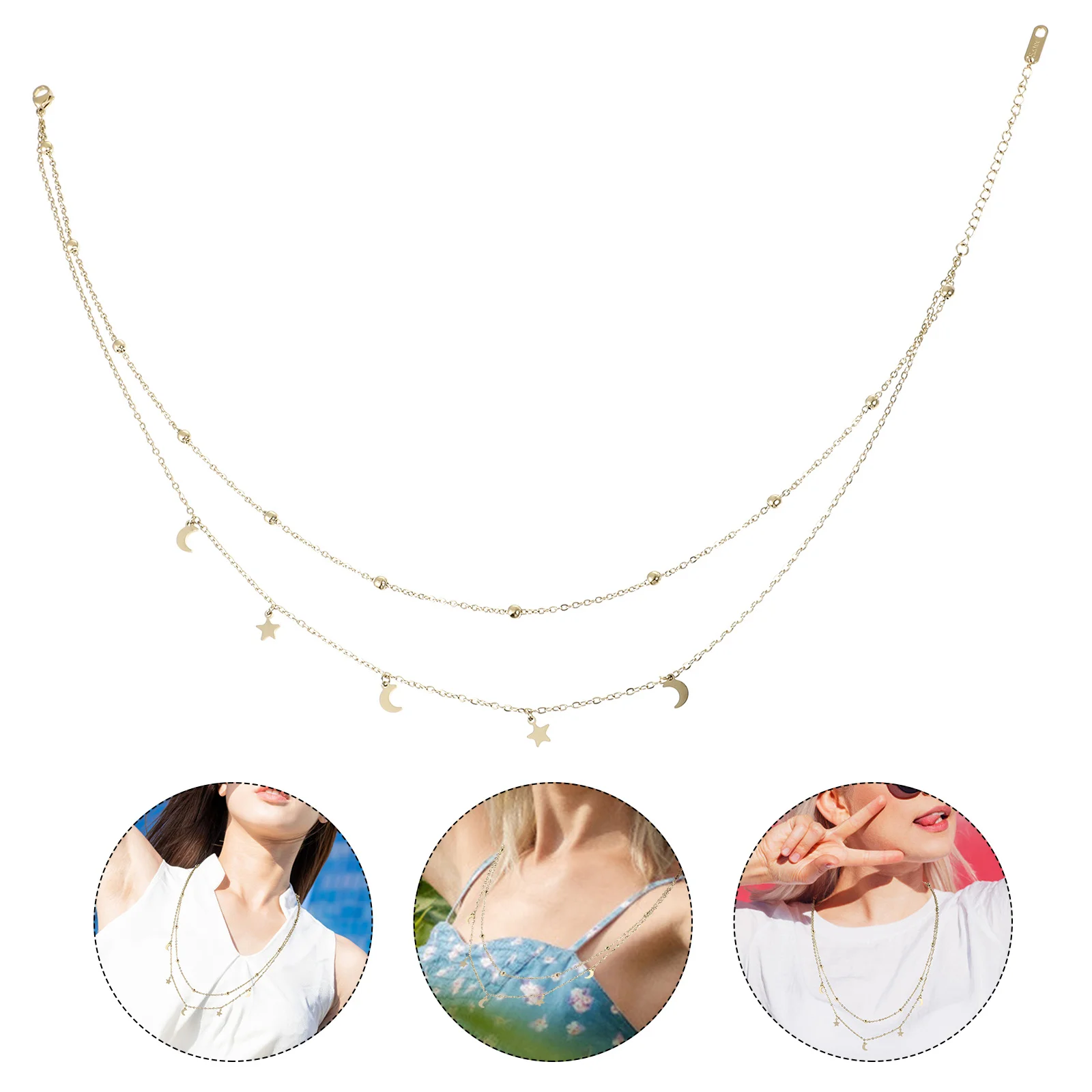 Lady Necklace Stainless Steel Double Layer Adjustable Moon Star Design Bride Party Female Clavicle Chain Elegant Neckwear
Lady Necklace Stainless Steel Double Layer Adjustable Moon Star Design Bride Party Female Clavicle Chain Elegant Neckwear