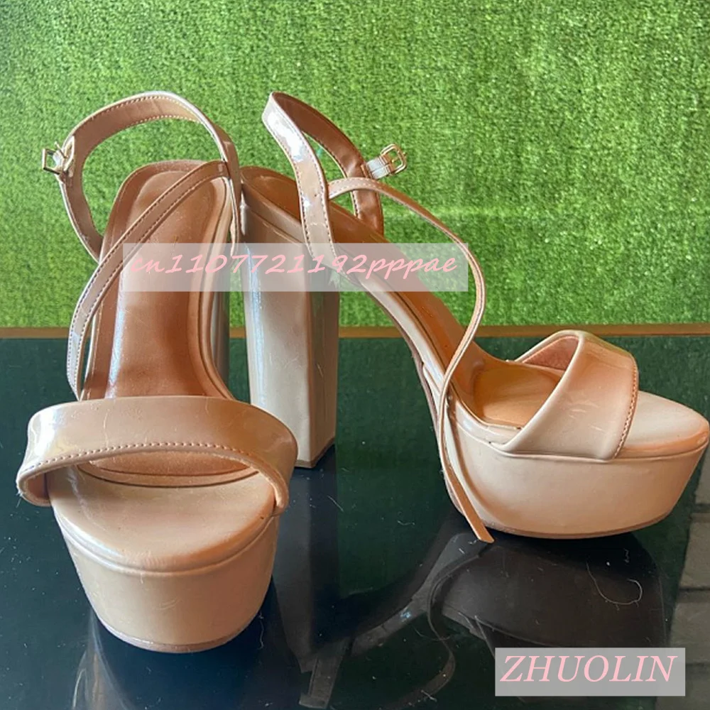 Apricot Patent Leather Platform Shoes Summer Round Toe Chunky Heel Buckle Strap High Heels Simple Party Dress Women'S Sandals 46
Apricot Patent Leather Platform Shoes Summer Round Toe Chunky Heel Buckle Strap High Heels Simple Party Dress Women'S Sandals 46
