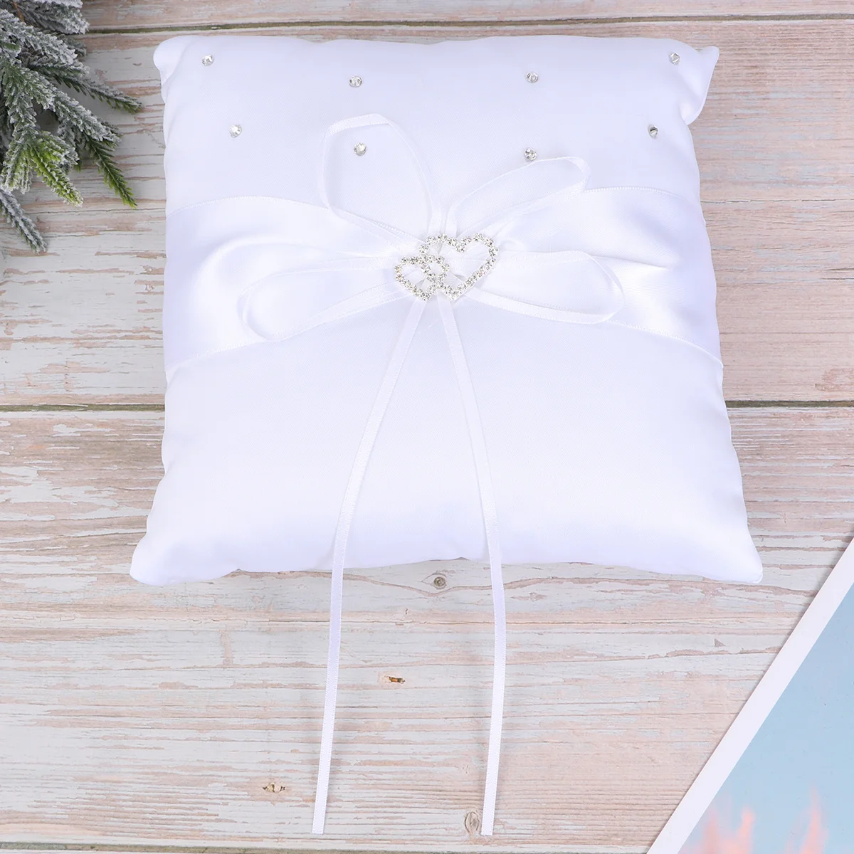 20x20cm White Wedding Ring Pillow Satin Ribbon Double Heart Buckle Bridal Ring Bearer Pillow Pocket for Ceremony
20x20cm White Wedding Ring Pillow Satin Ribbon Double Heart Buckle Bridal Ring Bearer Pillow Pocket for Ceremony