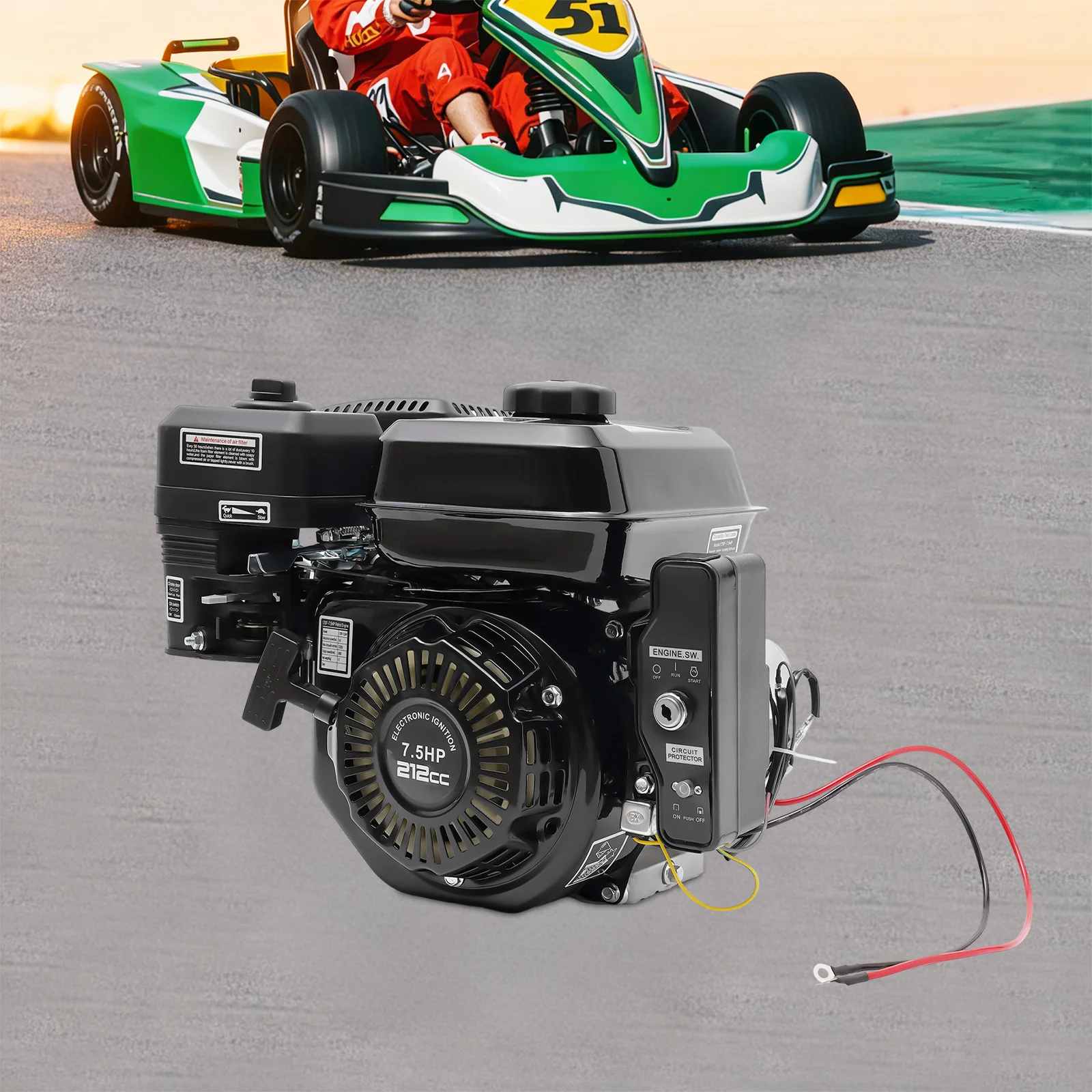 7.5HP 4-Stroke Gas Engine, Gasoline Engine, Electric Start, Low Fuel Consumption, 210cc Engine for Kart, Generator, Garden Tools, Black
7.5HP 4-Stroke Gas Engine, Gasoline Engine, Electric Start, Low Fuel Consumption, 210cc Engine for Kart, Generator, Garden Tools, Black
