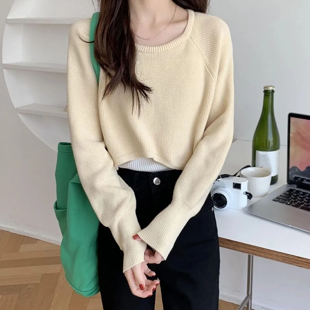 Fashion Long Sleeve Knit Short T-shirt Autumn Korean Style Cover Up Crop Top Sweater Loose Sweet Girl's Pullover Women
Fashion Long Sleeve Knit Short T-shirt Autumn Korean Style Cover Up Crop Top Sweater Loose Sweet Girl's Pullover Women