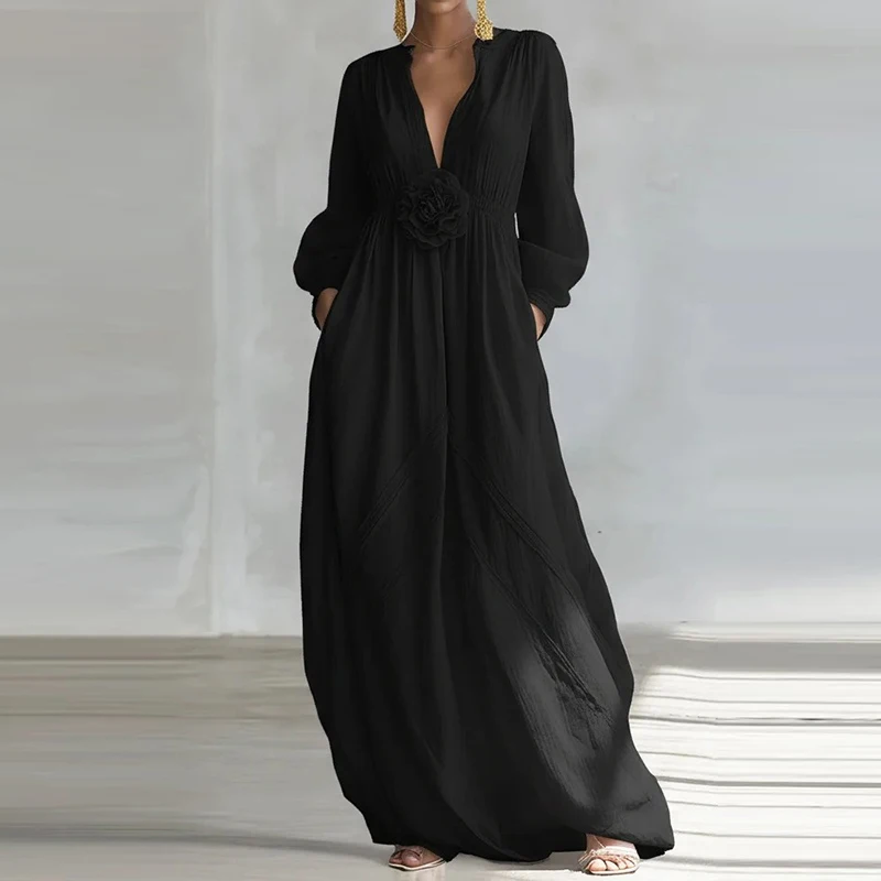 Chic 3d Floral Loose Dress Lady Sexy Deep V-neck Pleated Waist Cinch Dress Casual Solid Color Long Sleeved Office Commute Dress
Chic 3d Floral Loose Dress Lady Sexy Deep V-neck Pleated Waist Cinch Dress Casual Solid Color Long Sleeved Office Commute Dress
