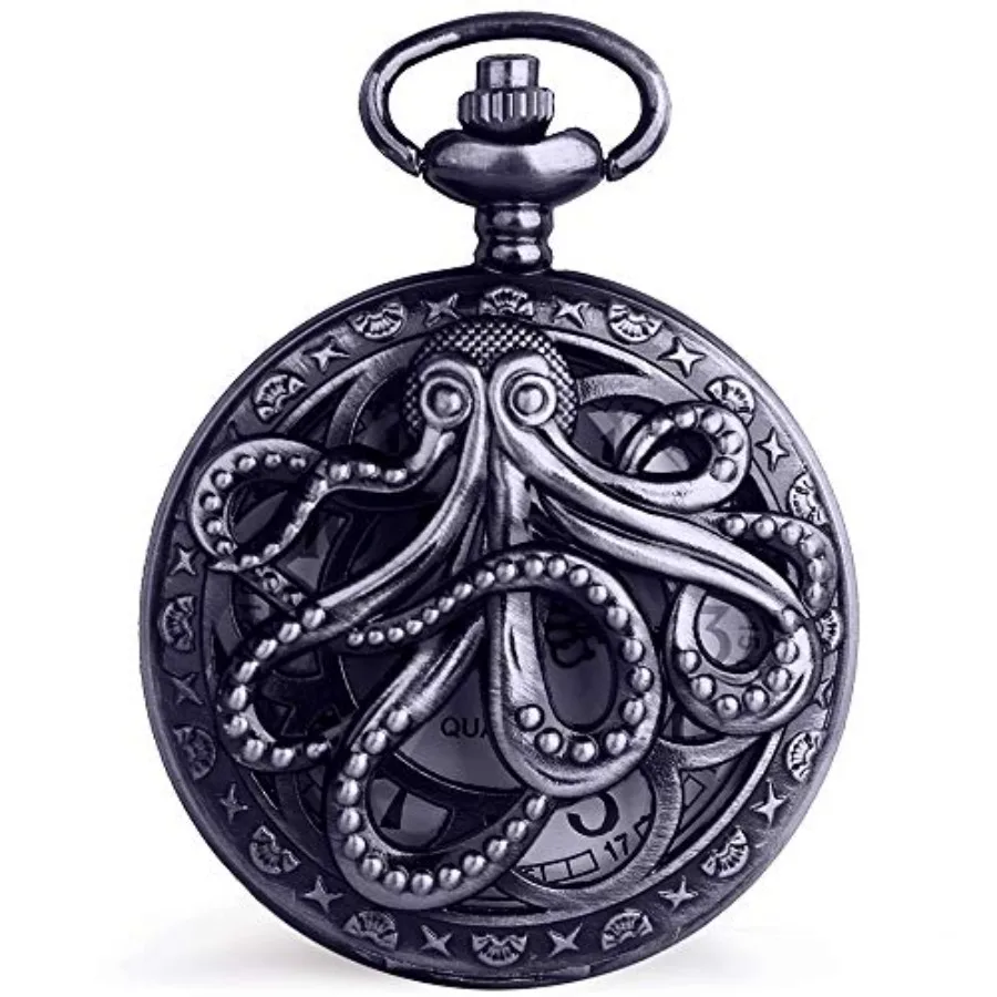 Vintage Octopus Hollow Quartz Pocket Watch Steampunk Black Pocket Watch with Necklace Chain
Vintage Octopus Hollow Quartz Pocket Watch Steampunk Black Pocket Watch with Necklace Chain