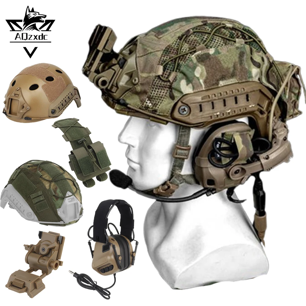 Tactical Helmet Set Airsoft FAST Protective Helmet with Earphone Battery Pouch NVG Bracket for CS Role Play Paintball Shooting 
Tactical Helmet Set Airsoft FAST Protective Helmet with Earphone Battery Pouch NVG Bracket for CS Role Play Paintball Shooting