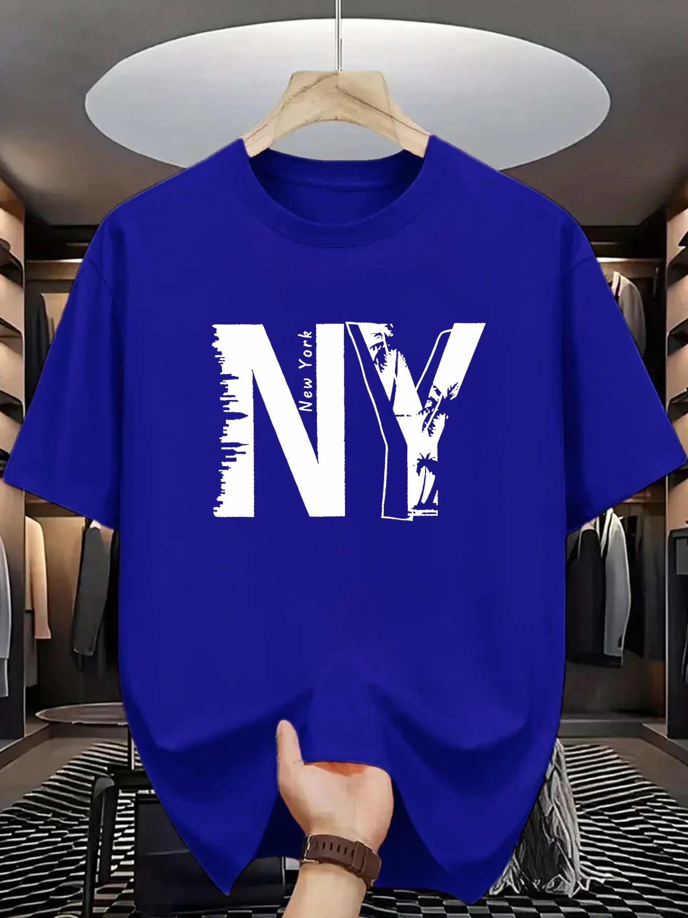Men's summer 100% cotton fashionable casual sports loose NY letter pattern printed round neck short sleeved T-shirt top
Men's summer 100% cotton fashionable casual sports loose NY letter pattern printed round neck short sleeved T-shirt top