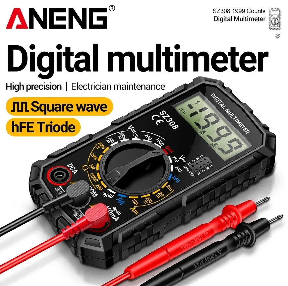 ANENG SZ308 1999 Count Digital Multimeter AC/DC High-Precision Multi-function Voltage Current Resistance Multimeter Tester Tools
ANENG SZ308 1999 Count Digital Multimeter AC/DC High-Precision Multi-function Voltage Current Resistance Multimeter Tester Tools