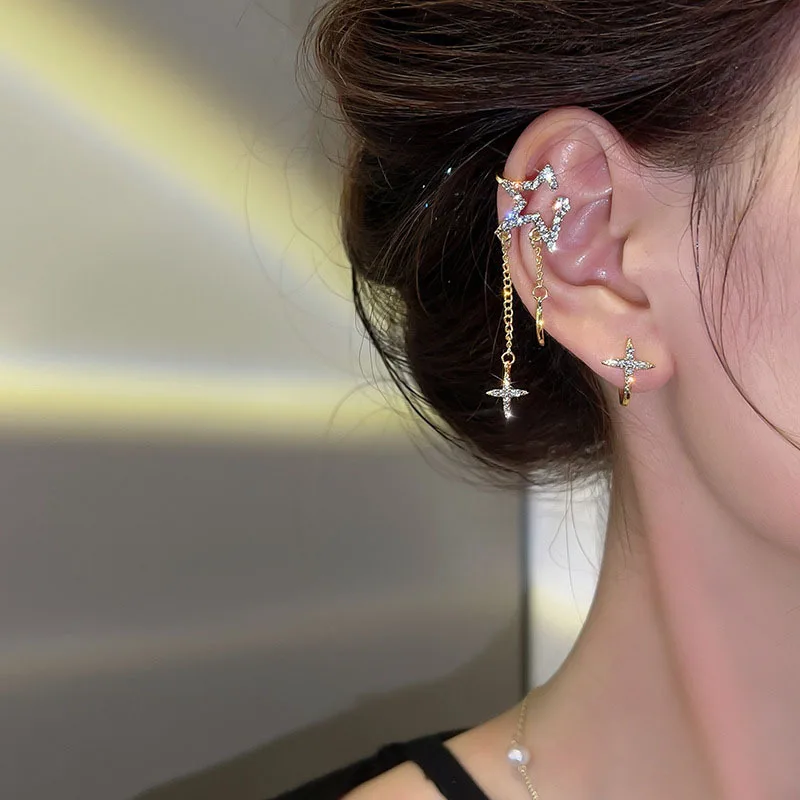 Sparkling Asymmetric Zircon Star Moon Ear Clip for Women Without Piercing Cross Tassel Ear Cuff Clip Earrings Wedding Jewelry
Sparkling Asymmetric Zircon Star Moon Ear Clip for Women Without Piercing Cross Tassel Ear Cuff Clip Earrings Wedding Jewelry