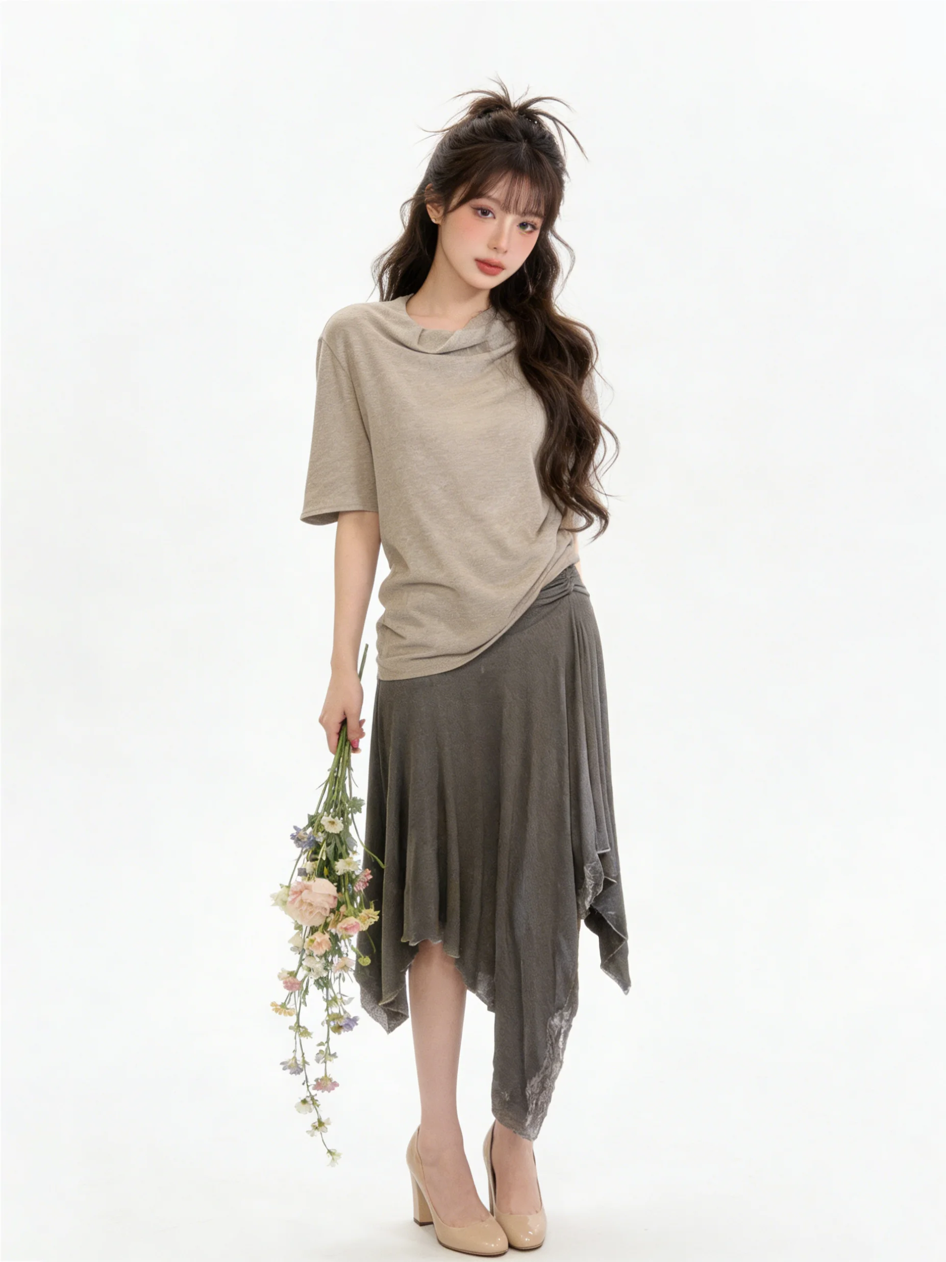 Summer Outfit Set Women's Lazy Neck Short Sleeve T-Shirt Lace Splice Asymmetrical Skirt Two-Piece Set Breathable Polyester
Summer Outfit Set Women's Lazy Neck Short Sleeve T-Shirt Lace Splice Asymmetrical Skirt Two-Piece Set Breathable Polyester