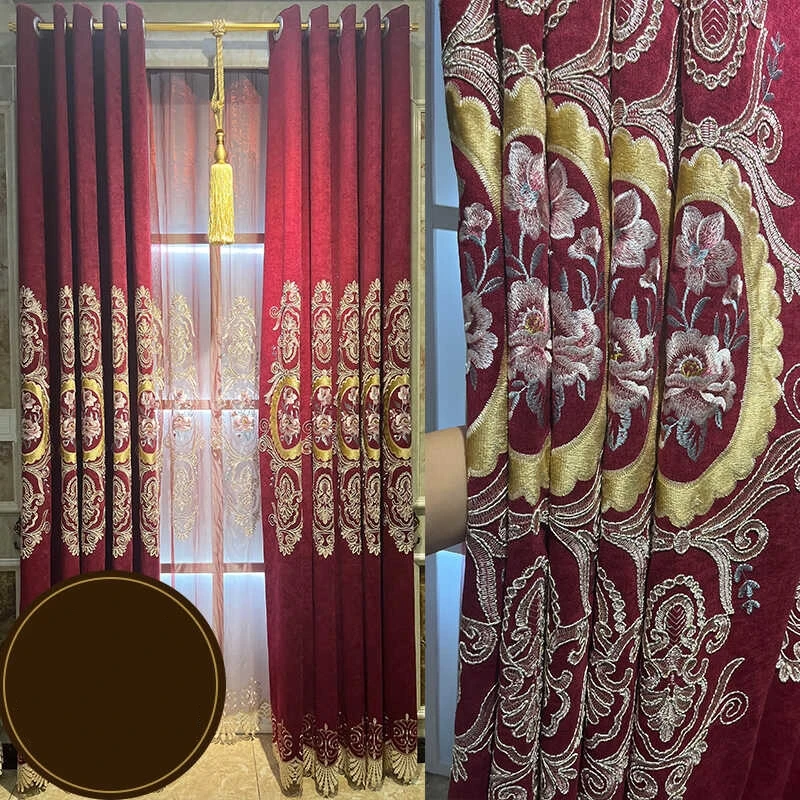 Custom Chenille embroidered luxury red festive living room bedroom wedding room cloth blackout curtain tulle drape C2114
Custom Chenille embroidered luxury red festive living room bedroom wedding room cloth blackout curtain tulle drape C2114