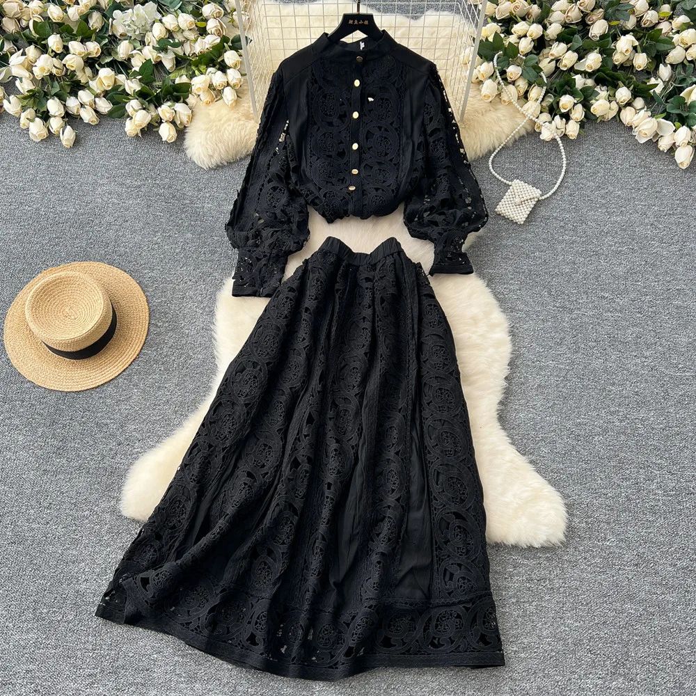 Autumn Crochet White Lace Embroidery 3 Pieces Sets Women Dress Suits Hollow Out Loose Shirt Top Elastic Waist Maxi Skirt Suit
Autumn Crochet White Lace Embroidery 3 Pieces Sets Women Dress Suits Hollow Out Loose Shirt Top Elastic Waist Maxi Skirt Suit