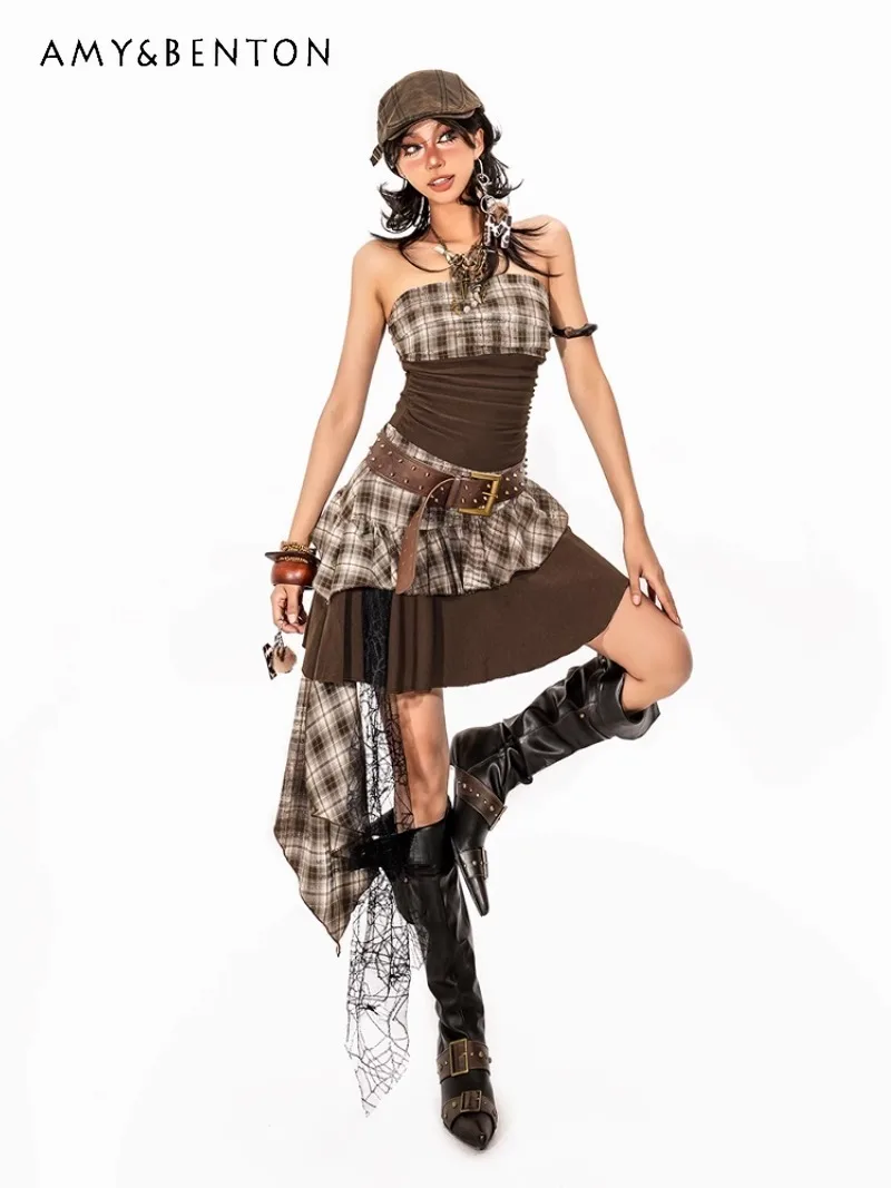 2025 New American Retro Plaid Tube Top Summer Design Sense Irregular Splicing Y2k Hot Short Dress For Women
2025 New American Retro Plaid Tube Top Summer Design Sense Irregular Splicing Y2k Hot Short Dress For Women