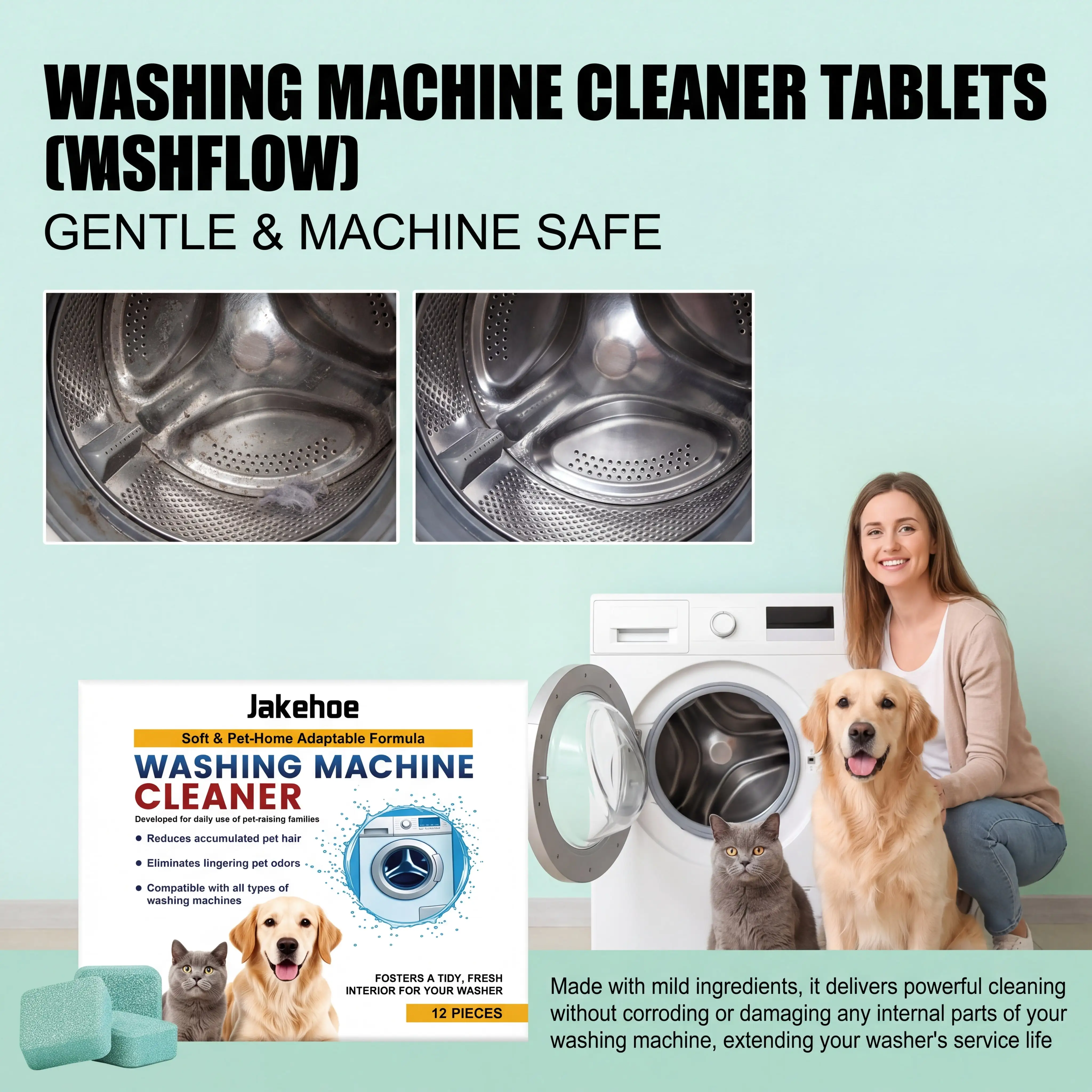 Pet Owners Washing Machine Cleaner Pads 12 pcs Effervescent Tablets Deep Cleaning Tank Odor Eliminator Remove Pet Hair 3 Month
Pet Owners Washing Machine Cleaner Pads 12 pcs Effervescent Tablets Deep Cleaning Tank Odor Eliminator Remove Pet Hair 3 Month